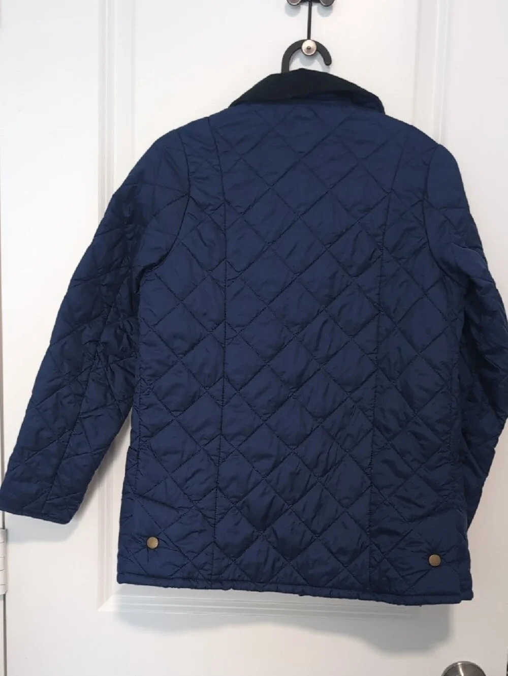 Barbour Navy Quilted Puffer Jacket with Black Corduroy Collar